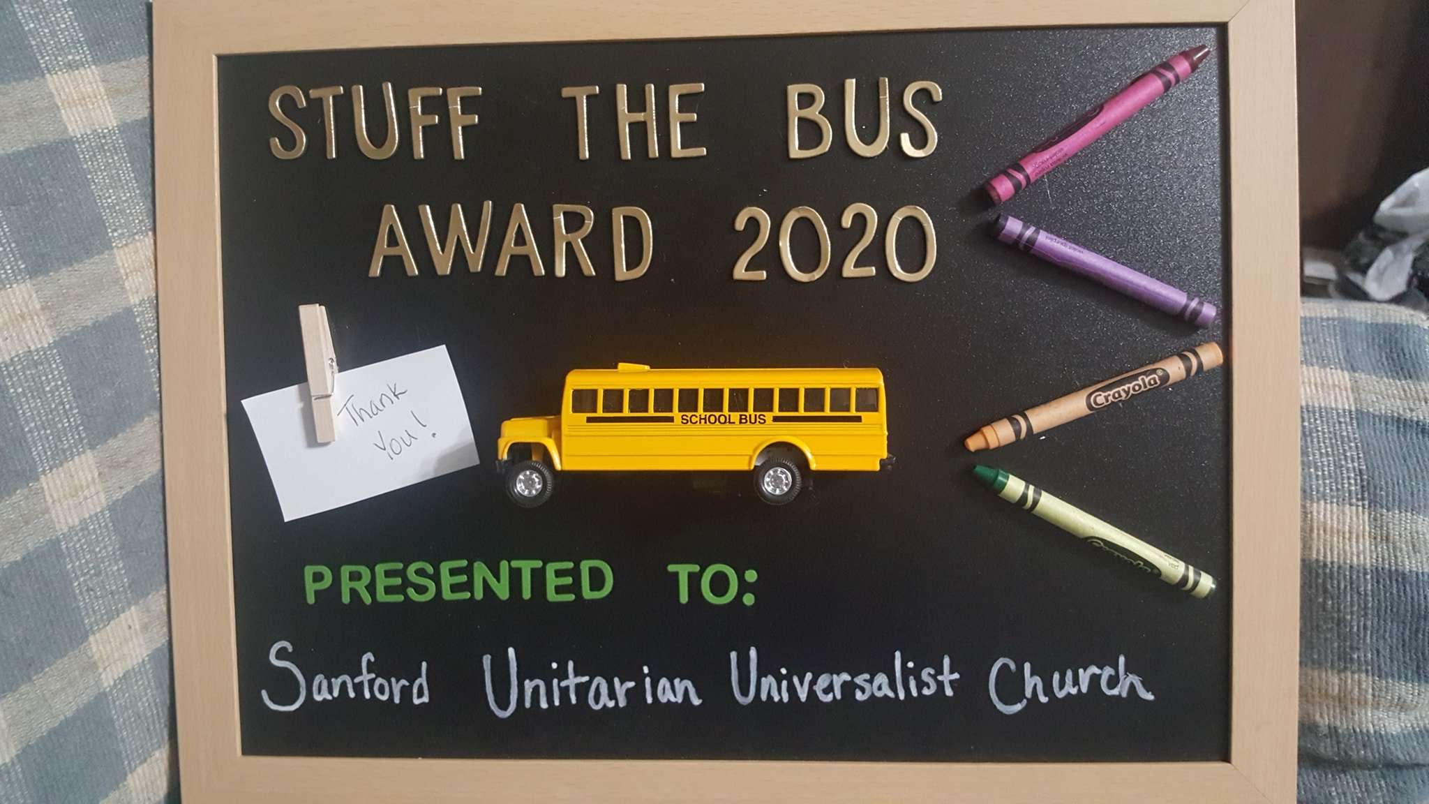 Sanford UU Church Wins Stuff the Bus Award