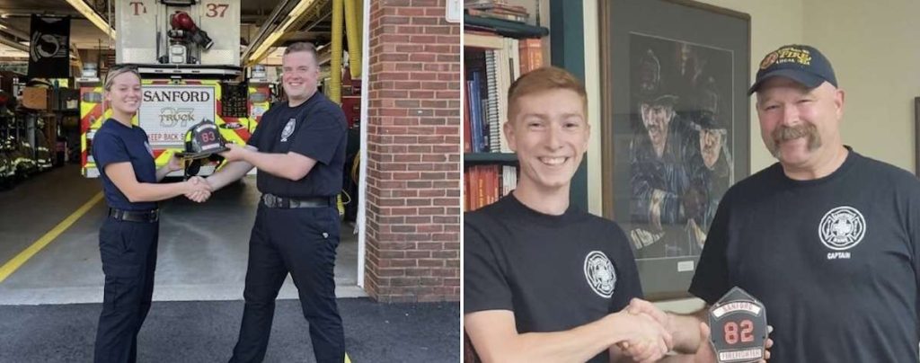 Probationary Firefighters Fahey (left photo) and Estela (right photo) r