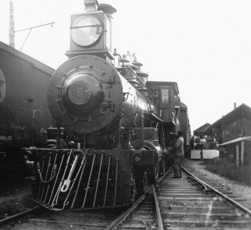 steam locomotive with the former passenger station on Pleasant Street, Springvale 